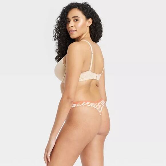 (2) Auden Animal Print Mesh Thong Underwear Panties Orange Medium NEW - Picture 9 of 9